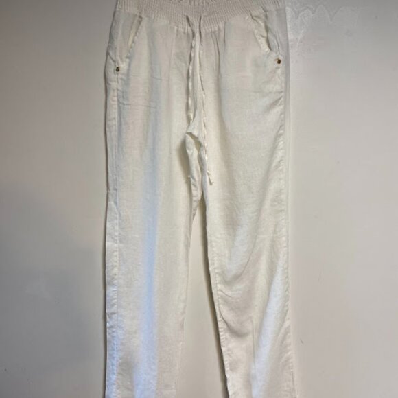 GUESS White Linen Women's Drawstring Relaxed Pants Size S - Picture 3 of 11